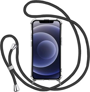 Für iPhone 11 Pro Max (6,5") Anti-Schock Handyhülle mit Schwarzem Band Handykette Kordel Hülle Umhängen Hard Case