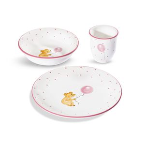 Gmundner Keramik Tupferl Rosa, Kinderset 3-tlg. mit Bär
