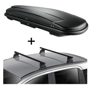 Dachbox VDPJUXT500 500 Liter abschließbar schwarz + Dachträger VDP EVO Stahl kompatibel mit Peugeot 308 3-5 Türer 2007-2013