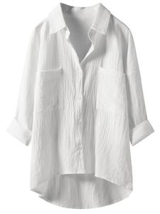 Damen Blusen Sommer T-Shirt Lagen Hals Hemden Casual Tops Loose Button Down Bluse Weiß,Größe 4XL