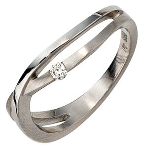 JOBO Damen Ring 950 Platin teilmattiert 1 Diamant Brillant 0,05ct. Größe 56