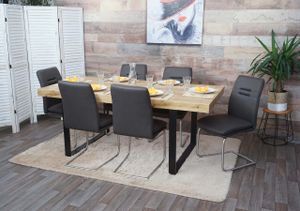 6er-Set Esszimmerstuhl MCW-H70, Küchenstuhl Freischwinger Stuhl, Stoff/Textil Edelstahl gebürstet  grau-braun