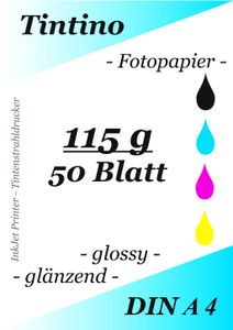 Tintino 50 Blatt Fotopapier DIN A4 115g/m² -einseitig glänzend-
