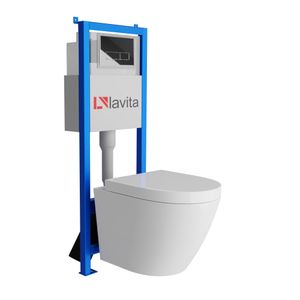 Lavita LAV 101 Vorwandelement für WC 40cm + Wand Hänge Tiefspül WC SOGO Weiß Spülrandlos + Bedienplatte LAV 200.3.2 Verchromt  | Komplettset | Unterputz Spülkasten | Toilette Komplett Sett