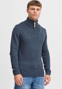Solid SDPetro Herren Strickpullover Troyer Grobstrick Pullover mit Troyerkragen Rippbündchen Label-Details Baumwollmischung Regular fit