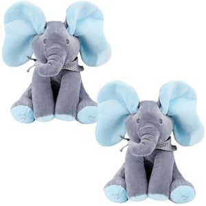 Singender Plüsch Elefant mit bewegbaren Ohren, aus weichem Plüsch und Baumwolle - F2LAPY 1+1 Gratis 2x blau
