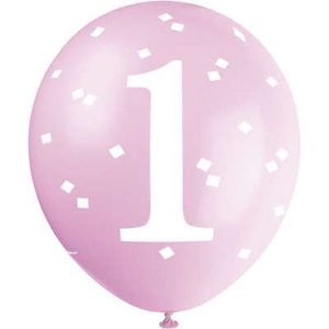 Párty latexové balónky 1. narozeniny HOLKA - 5 ks - 30 cm - RŮŽOVÉ