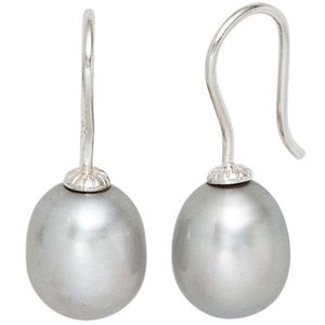 JOBO Ohrhänger 925 Sterling Silber rhodiniert 2 graue Süßwasser Perlen Ohrringe