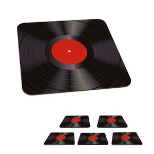 MuchoWow® MuchoWow® Glasuntersetzer Quadratisch 6er Set Vinyl LP - Schallplatten - Rot - Vintage - Elpee 10x10 cm Untersetzer für Gläser - Getränkeuntersetzer - Tischplattenschutz - Tischuntersetzer f
