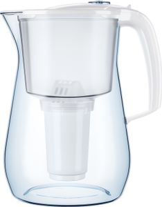 AQUAPHOR Wasserfilter Provence weiß inkl. 1 A5 Filterkartusche - Premium-Wasserfilter in Glasoptik zur Reduzierung von Kalk, Chlor & weiteren Stoffen