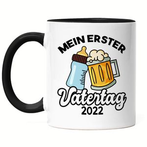 Mein erster Vatertag 2022 Tasse Schwarz 1. Vatertag Herrentag Lustig Spruch Geschenk Papa Kaffeetasse