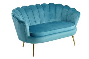 SalesFever Muschel-Sofa | Bezug Samt-Stoff | Gestell Metall goldfarben | B 136 x T 77 x H 78 cm | blau