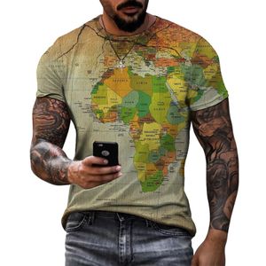 Herren Casual Top World Map Print Slim Rundhals T-Shirt Pacific Earth Geographic Top,Farbe: Aprikose,Größe:5XL