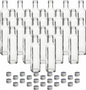 gouveo 24er Set Glasflasche 250 ml Maraska mit Schraubverschluss silberfarben - Leere Flasche 0,25 l zum Befüllen - Glasflasche für Likör, Essig, Öl