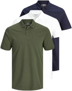 Jack & Jones 3er-Pack Poloshirts Herren Basic Polo Shirt 100 % Baumwolle Slim Fit, 3er-Polo-Ol/Nav/Wh-M