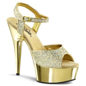 DELIGHT-609G elegante Pleaser High-Heels Plateausandaletten gold Glitter und Chrom