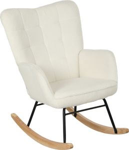 HOMCOM Schaukelstuhl, Schaukelsessel mit Berbervliesoptik, Armlehne, Gepolsterter Sessel mit Holzkufen, Relaxsessel für Wohnzimmer, Schlafzimmer, bis 120kg belastbar, Weiß