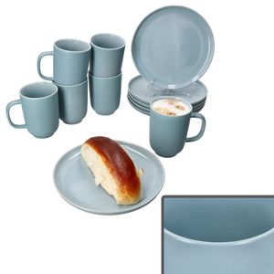 Ritzenhoff Jasper 12tlg Frühstücksset Graublau Steingut Teller Kaffeebecher