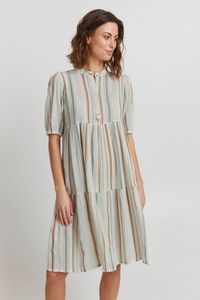 fransa FRFANADJA 3 Dress Damen Freizeitkleid Kleid mit schmalem Stehkragen aus 100% Baumwolle gestreift