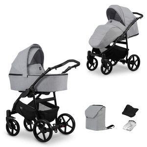 Kinderwagen MATA Sportwagen Babywagen Babyschale Komplettset Kinder Wagen Set 2 in 1 (grau, Rahmenfarbe: Schwarz)