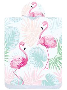 Badeponcho Bademantel mit Flamingos Muster Damen Herren 145x80 cm Badetuch mit Kapuze Surf Poncho Mikrofaser Kuschelig Schnelltrocken