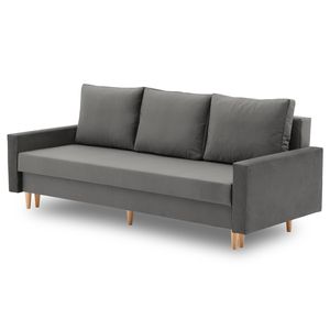 Couch BELLIS 215 x 90 mit Schlaffunktion - Schlafsofa mit Bettkasten - Farben zur Auswahl - STOFF MONOLITH 92 Dunkelgrau
