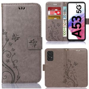 Handy Tasche für Samsung Galaxy A53 5G Bookstyle Flower Handy Hülle Schutzhülle mit Kartenfächer und Standfunktion in Grau