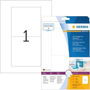 HERMA CD-Einleger für Slimcase A4 121x242 mm weiß Karton perforiert nicht klebend 25 St. Weiß - Nicht klebendes Druckeretikett - A4 - Pappe - Laser/Inkjet - Rechteck