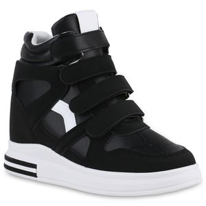 VAN HILL Damen Sneaker Keilabsatz Keilsneaker Schuhe 840374, Farbe: Schwarz, Größe: 40