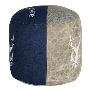 WOMO-DESIGN Sitzwürfel Ø 35x43 cm, Natur/Blau, aus Segeltuch/Jeans mit Baumwolle Füllung, Wohnzimmer Sitzpouf Pouf Sitzhocker Fußhocker Fußbank Hocker Ottoman