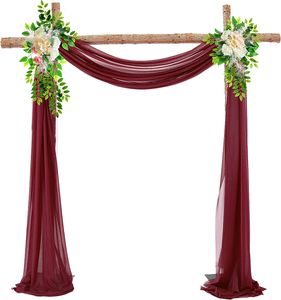 Hochzeitsbogen Hochzeit Vorhang Deko Querbehang Deko Gardinen mit 2 künstlichen Blumengirlanden,70*550cm,Bordeaux