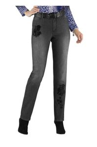 FAIR LADY Damen Jeanshose mit Stickerei, schwarz-used, Größe:25 (50)