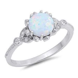 Jewel Panda Damen Sterling Silber Runde Form Opal Ring mit Zirkonia