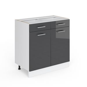 Livinity® Küchenunterschrank R-Line, 80 cm ohne Arbeitsplatte, Anthrazit Hochglanz/Weiß