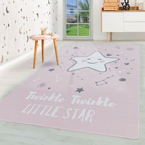 Kurzflor Kinderteppich Kinderzimmer Teppich Spielteppich Motiv Baby Stern pink, Farbe:Pink, Grösse:140x200 cm