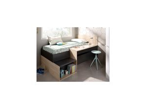 Bett mit Stauraum & Schreibtisch LISON - 90 x 190 cm - Anthrazit & Eichenholzfarben