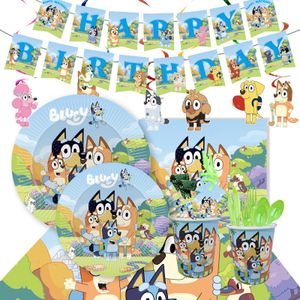 16er-Set Anime Bluey Thema Party Geburtstags Geschirr Kit mit Tellern Tassen Kinder Birthday Party Dekoration