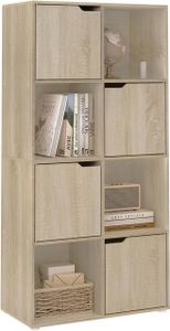 WOLTU Bücherregal mit 8 Fächern 4 Türen, Würfelregal, 60x120x30cm, Helle Eiche