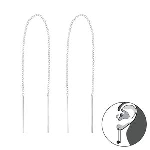 Durchzieher Ohrringe Silber 925: Stangen Ohrringe mit Kette