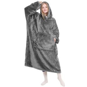 Decken Kapuzenpullover für Damen und Herren, übergroße, tragbare Hoody-Decke, warme und gemütliche riesige tragbare Fleecedecke mit Ärmeln,Grau