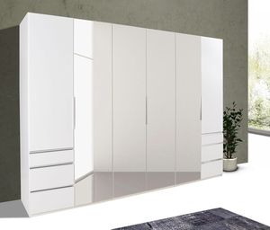 Falt-/Drehtürenschrank Kleiderschrank Everly 300cm weiß Spiegel 4-türig