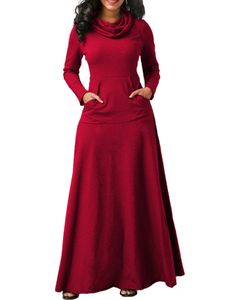 Maxikleider Damen Kleid Wickelkleid Elegant Langarm Strandkleid Lange Sommerkleider Rot,Größe:XL