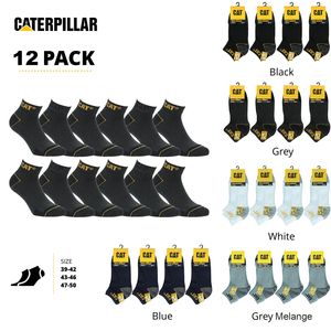 Caterpillar 12 Paar Socken / Arbeitssocken / Arbeitssneaker Knöchelhöhe Verstärkte Spitze Ferse Schwarz43-46