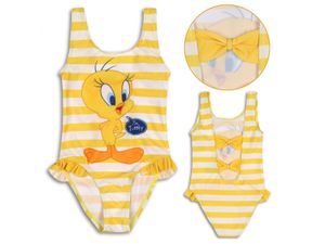 Looney Tunes Tweety Dívčí plavky, žluté pruhované plavky 4-5 let 104-110 cm