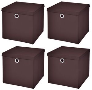 4 Stück Braun Faltbox 32 x 32 x 32 cm  Aufbewahrungsbox faltbar mit Deckel