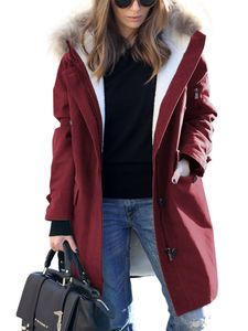 Damen Trenchcoats Langarmjacke Parka Mantel Fleece Hoodie Überleuchte Warm Outwear Rot,Größe EU S