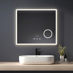 Heilmetz Badspiegel mit Beleuchtung LED Badspiegel- Touchschalter+3-Fach Vergrößerung+Beschlagfrei+Bluetooth Multifunktional Wandspiegel 75x65cm