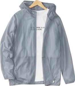 Herren Sonnenschutzjacke, leicht, atmungsaktiv, UV-Schutz, Langarm, kühlende Kapuzenjacke, Sommer, Angeln, Wandern, Fitness, Silber Grau, 2XL