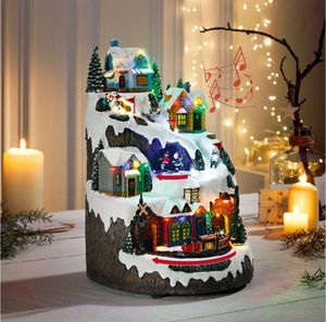LED Weihnachtsdorf mit beweglicher Funktion Timer Eisenbahn & Eislauf Musik NEU