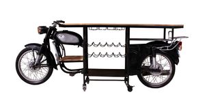SIT Möbel Stehtisch | recyceltes Rajdoot-Motorrad | Metall schwarz | Altholz bunt | B 275 x T 75 x H 105 cm | 01054-44 | Serie THIS & THAT